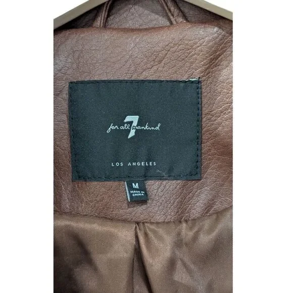 7 For All Mankind Women's M Brown Faux Leather Moto Jacket